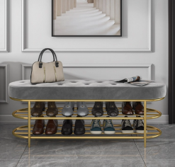 Ghế Ngồi Mang Giày Màu Xám Chân Sắt Vàng