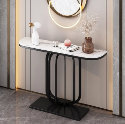 Bàn Console Mặt Đá Trắng Chân Sắt Đen