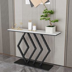 Bàn trang trí mặt đá trắng khung sắt